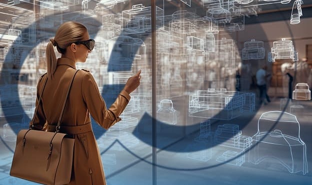 Woman Using AI Overlay to Look at Inventory