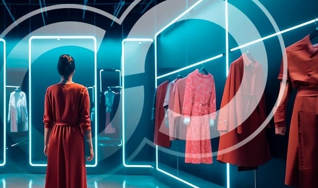 Woman in Red Dress Looking at Clothing Hanging on Racks